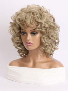 Perruque synthétique frisée afro bouclée de 12 pouces avec frange, noire, texture naturelle volumineuse, résistante à la chaleur, convenant pour un port quotidien, les vacances, les fêtes costumées, Halloween - Multicolore - Voir 5