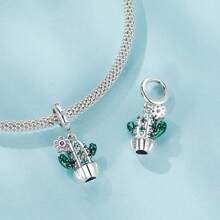 WOSTU 1pc 925 Sterling Silver Four-Leaf Clover Round Clip,Bee And Daisy Charm Bead,Green Cactus Flower & Lucky Four-Leaf Clover Pendant,Tree Of Life&Butterfly Pendant Inlaid Green Zirconia And Glass Fit Women DIY Bracelets And Necklace Fine Jewelry Making Valentines