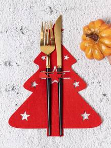 12 pièces/Set de vaisselle en feutre de Noël, comprenant des sacs pour couverts, des fourchettes en forme d'arbre de Noël, des cuillères, des sets de table, des sous-verres, des pochettes pour couverts. Pratique pour la maison et les restaurants.