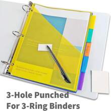 1/2/3 Set de divisores de carpeta con 5 pestañas de plástico con bolsillo frontal, divisores de bolsillo de polipropileno insertables en pestaña para carpetas de 3 anillos, tamaño carta, multicolor, para estudiantes y compañeros de trabajo, de vuelta a la escuela, útiles escolares
