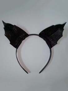 1 pieza/4 piezas Diadema de Halloween estilo Merlina Addams Orejas de gato con brillo Accesorios para el cabello Bruja - Negro - Ver 5