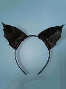 1 pieza/4 piezas Diadema de Halloween estilo Merlina Addams Orejas de gato con brillo Accesorios para el cabello Bruja - Negro - Ver 2