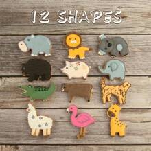 12pcs Animal Shaped Cookie Cutters, Stainless Steel Cookie Cutter Set, Giraffe, Elephant, Koala, Crocodile, Lion, Flamingo Shaped Cutters For Baking Fondant Cookies And Cake Decorating - Silver - View 4