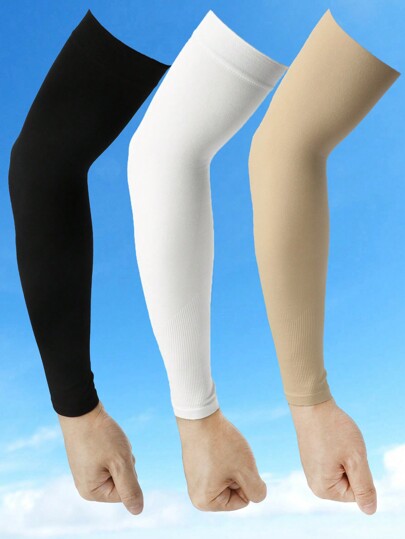 أكمام ذراع بدون أصابع للتظليل مناسبة للجنسين 3أزواج بلون صلب (أسود،أبيض)، مريحة للتنفس وتبريد ومرنة لأنشطة خارجية