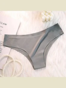 3pcs Women Solid Color Seamless Silky Feel Soft Mid-Waist Panties
