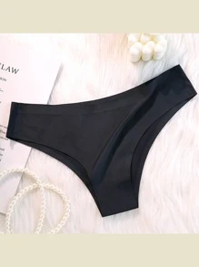 3pcs Women Solid Color Seamless Silky Feel Soft Mid-Waist Panties