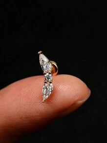 1件装不锈钢迷你扁平螺丝耳钉，女士迷你耳软骨水晶锆石耳钉，身体饰品