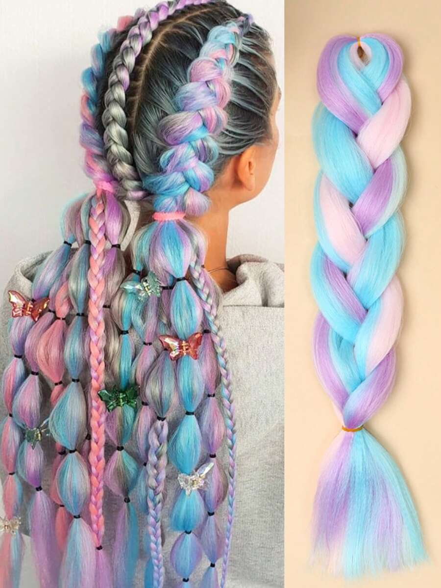 单包24英寸大号编织假发，适合女性日常佩戴，也适合节日和角色扮演。黑色、棕色、绿色、粉色、蓝色、橙色、紫色、白色等多种颜色可选，时尚合成纤维钩针编织假发，实用灵活，耐高温，适合圣诞节、新年、狂欢节、音乐节等场合。