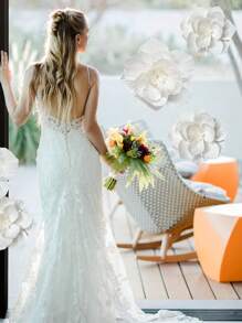 3Pcs White Tissue Paper Flowers Decoration Paper Artificial Flower Supplies For Party Decoration, Wedding Decoration, Background Wall, Room Decoration, Bridal Shower Back To School Valentine Day