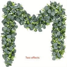 Guirnalda artificial de eucalipto con flores, vid de follaje de 1,80 m para decoración interior y exterior, perfecta para mejores deseos, hogar, boda, decoración de fiesta - Planta de plástico duradero - Verde - Ver 10