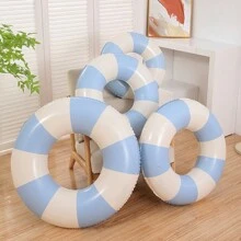 1pc Inflatable Striped Blue And Pink PVC Unisex Floating Pool Water Inflatable Ring