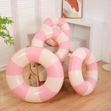 1pc Inflatable Striped Blue And Pink PVC Unisex Floating Pool Water Inflatable Ring