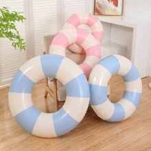 1pc Inflatable Striped Blue And Pink PVC Unisex Floating Pool Water Inflatable Ring