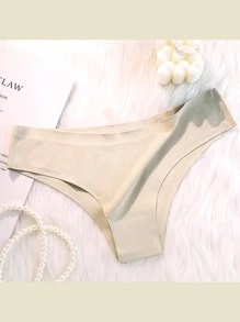 3pcs Women Solid Color Seamless Silky Feel Soft Mid-Waist Panties