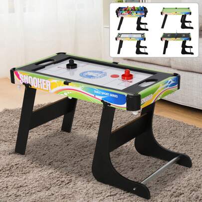 HOMCOM Tavolo da Gioco 4 in 1 per Calcio-Balilla, Biliardo, Air Hockey e Ping Pong con Accessori Inclusi, Tavolo Pieghevole in MDF e Plastica, Multicolore