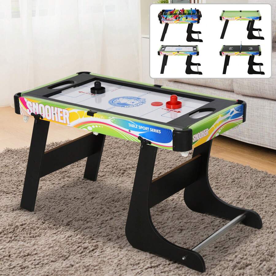 Tavolo da Gioco 4 in 1 per Calcio-Balilla, Biliardo, Air Hockey e Ping Pong con Accessori Inclusi, Tavolo Pieghevole in MDF e Plastica, Multicolore - Multicolore - Visualizzare 1