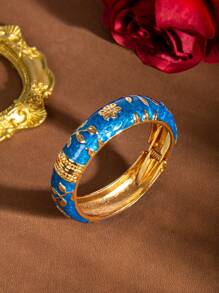 1 件复古风格油滴绿花装饰人造珍珠手链，适合日常和派对佩戴情人节