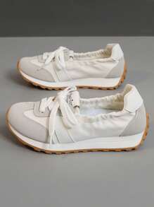 1 Pair Women Multi-Functional Color-Blocking Slip-On Casual Sneakers, Round Toe, Lace-Up, Outdoor, Spring & Autumn