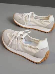 1 Pair Women Multi-Functional Color-Blocking Slip-On Casual Sneakers, Round Toe, Lace-Up, Outdoor, Spring & Autumn