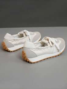 1 Pair Women Multi-Functional Color-Blocking Slip-On Casual Sneakers, Round Toe, Lace-Up, Outdoor, Spring & Autumn