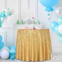 1pc Pink Sequin Round Tablecloth, Sweet Candy Buffet Table, For Christmas, Wedding, Baby Shower, Birthday Party, Dinner Glittering Tablecloth - Multicolor - View 42