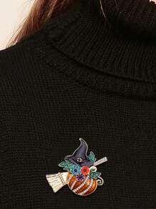 1 Pc Charming Halloween With Pumpkin Brooch - Cartoon Style With Rhinrhine, Alloy Material, Perfect For Everyday Wear Or Party Decoration00