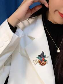 1 Pc Charming Halloween With Pumpkin Brooch - Cartoon Style With Rhinrhine, Alloy Material, Perfect For Everyday Wear Or Party Decoration00