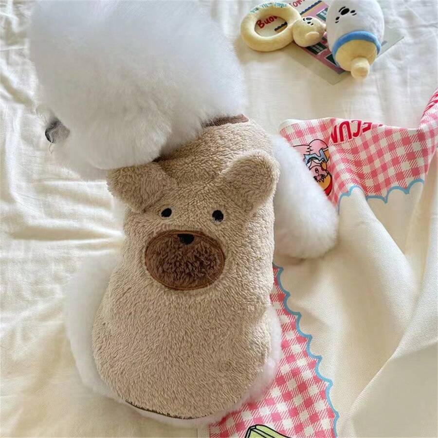 Cute Bear Ear Decor Plush Vest, Autumn/Winter - White - View 1