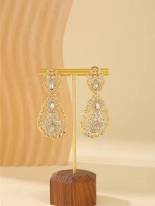 1 对优雅镂空水钻耳环，泪珠形花朵图案耳环，摩洛哥新娘耳环，复古女士耳钉 - 耳環 - 查看 2