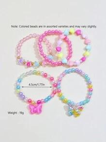 5pcs/Set Resin Butterfly Pendant Charm Beaded Bracelet For Girls, Random Color - Multicolor - View 4