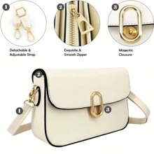 Small Handbags For Women With Adjustable Strap,Cute Stylish Button Shoulder Purses,Crossbody Bags For Women For Shopping,Work,Conmutting,Back To School Gifts,Parties - 白色 - 查看 4