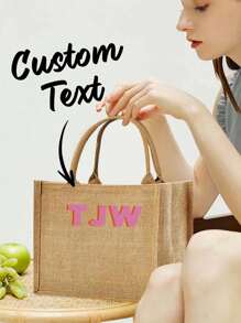 1pc Custom Jute Canvas Tote Bag,  Custom Tote With Name, Personalized Name Tote Bags,Personalized Name Bag, Custom Name Tote, Personalized Tote Bag, Bridesmaid Tote Bags, Maid Of Honor Tote Bag, Floral Shopping Bag, Daily Shoulder Tote, Bridesmaid Gifts, Anniversary Gift, Valentine Gift, Birthday Gift, Wedding Gift, Mother's Day Gift, Father's Day Gift, Best Friend Gift, Gift For Mom/Her/Girlfriend/Wife/Friend