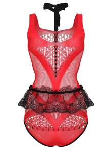 2 peças de malha com emenda de renda transparente e justa para mulheres - Multicolorido - Ver 7