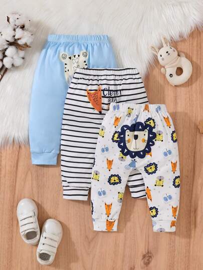 Nuevos pantalones lindos para bebé niño y niña, paquete de tres pantalones estampados con dibujos animales de animales