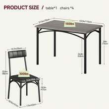 WhizMax Dining Table Set For 4, Kitchen Table With 4 Upholstered Chairs, 5 Piece Rectangular Dining Room Table Set, For Small Space, Apartment, Home, Kitchen, Black And Gray - 灰色 - 查看 6