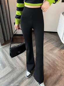 SUNZEL 女士加厚高腰阔腿裤，显瘦遮肚喇叭裤 - 黑色 - 查看 5