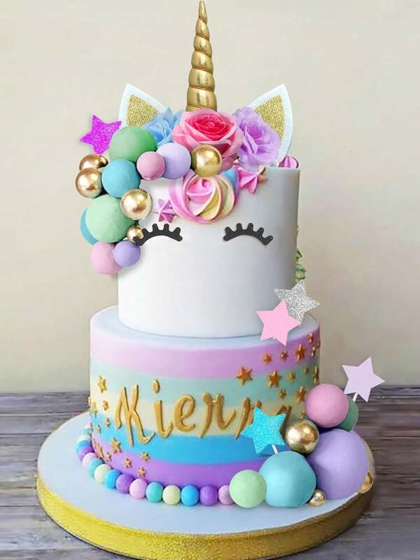 Einhorn Tortendekoration, Einhorn Blumen Tortendekorationen mit Blumen, Bällen, Sternen, Einhorn Happy Birthday Tortendekorationen für Geburtstagsfeiern, Babypartys, Weihnachten
