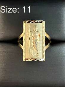 1 pieza/Anillo de banda ancha de , anillo cuadrado chapado en oro, joya para mujer y hombre, regalo - Dorado - Ver 7