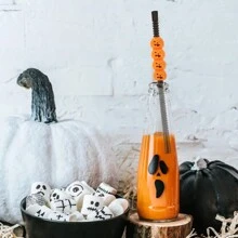 4pcs Halloween Party Straw Toppers, Creative Skull & Pumpkin Shaped Artistic Straws - Multicolor - View 3