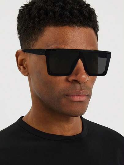 1/3 PCS Men's Acrylic Casual Large Square Frame Fashion Black Sunglasses For Holiday Outing For Summer Beach Vacation,Outdoor,Travel