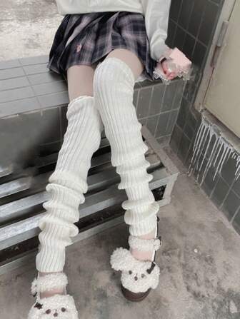 1켤레 여성용 화이트 엑스트라 롱 레그 워머, 따뜻한 오버 니 하이 허벅지 레그 워머, Jk 스쿨 스타일, 로리타 니 레그 워머, 가을과 겨울에 적합, 포근함