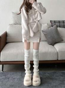 1 Cặp tất giữ ấm chân dài màu trắng cho nữ, tất giữ ấm chân cao đến đùi, phong cách trường học JK, tất giữ ấm chân đến đầu gối Lolita, thích hợp cho mùa thu đông, ấm áp - trắng - Xem 4