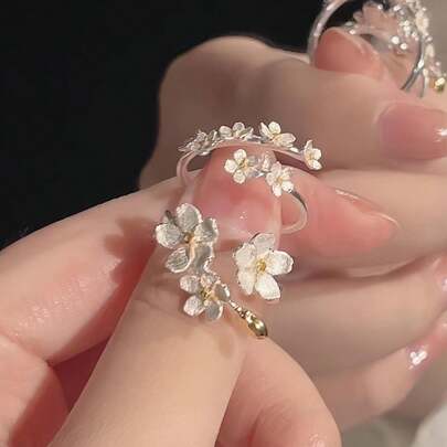 1set/2pcs Sweet 3D Flower Design Rings, Suitable For Women Everyday & Occasion Wear Valentines,Mom,Mother,Mother's Day,Gift