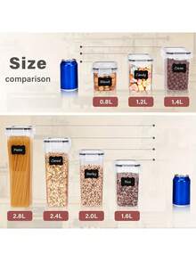 21pcs Food Storage Jars With LIDS And Label Pens,Plastic Kitchen Storage Containers, Food Jars For Flour, Sugar And Grains, Pasta, Tea, Nuts And Coffee Beans, Plastic Food Storage Jars, Household Kitchen Items - 黑與白 - 查看 7