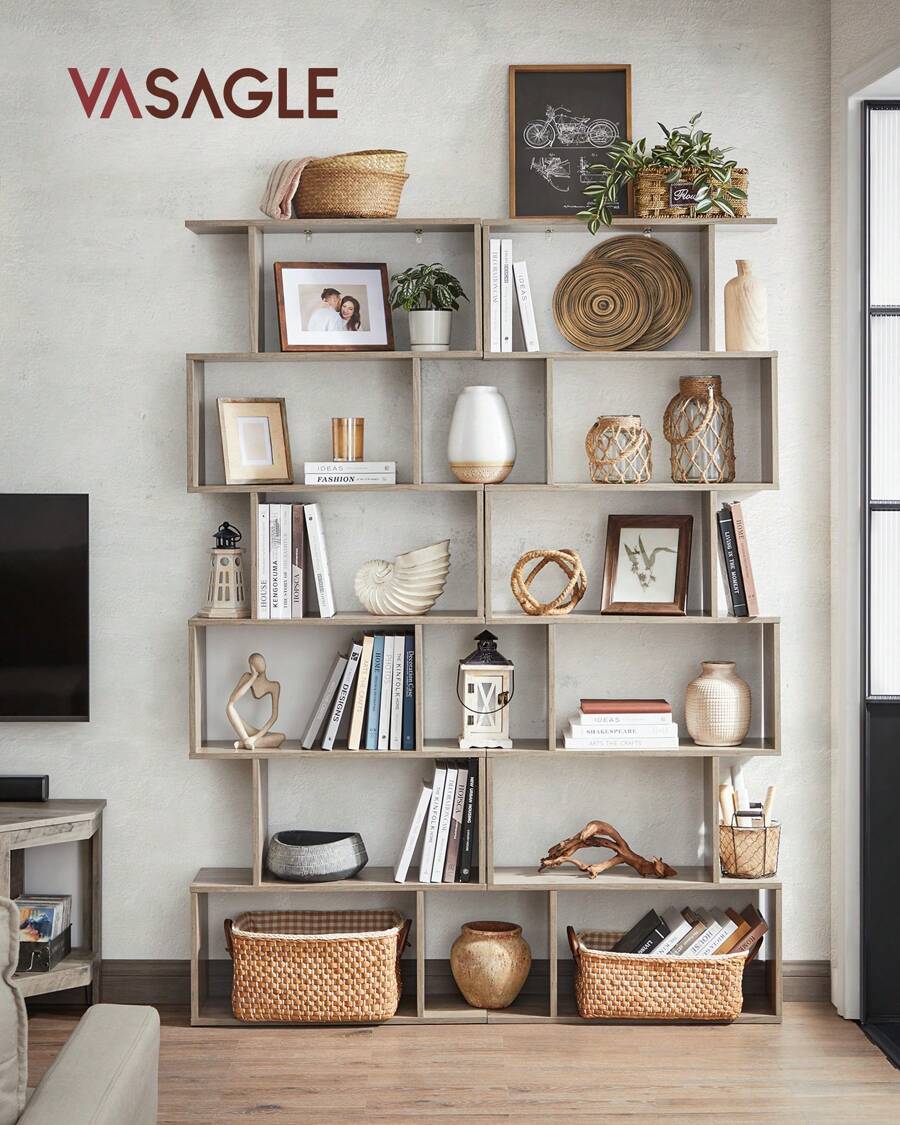 VASAGLE Bookshelves, 6-Tier Bookcase, Room Divider, Cube Display Shelf, Freestanding Storage Shelf, Modern Style, For Living Room, Bedroom, Office - 灰色 - 查看 1