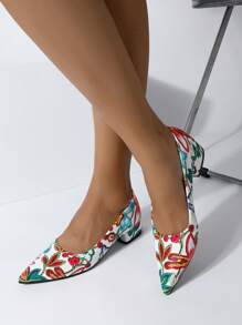 Women's Fashion Colorful Painted Pointed Toe Block Heels, Casual Party & Catwalk High Heel Shoes - Color - View 10