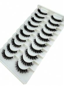 New 10 Pairs 6d Fluffy Lashes Makeup Eyelashes Soft Fluffy Lashes False Eyelashes Handmade Reusable Short Natural Eyelashes Dramatic Artificial 3D Mink Lashes Extension Makeup 3D Cilioss False Eyelashes - Black - View 3