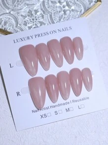 100%手工製作的半透明裸粉自然假指甲，10片杏仁假指甲，可重複使用的單色指甲設計，適用於日常甲品用品 - 珊瑚粉 - 查看 15