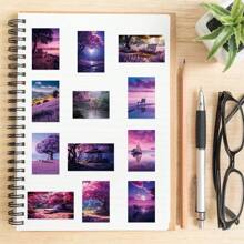 50 张紫色宁静风景贴纸乙烯基美学贴纸适用于剪贴簿、日记、笔记本电脑、保险杠、滑板、水瓶、电脑、手机、卡通、安全帽、汽车贴纸和贴花 - 彩色 - 查看 7