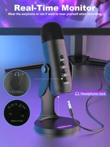 Haomuren Microphone Usb Haomuren, Micro De Jeu À Condensateur Pour Téléphone / Ordinateur Portable / Pc / 5 / Ordinateur, Microphone Avec Bouton De Gain, Led De Sourdine, Ajustement Du Volume De Surveillance, Support Pour Diffusion, Podcast, Enregistrement En Studio (doré)